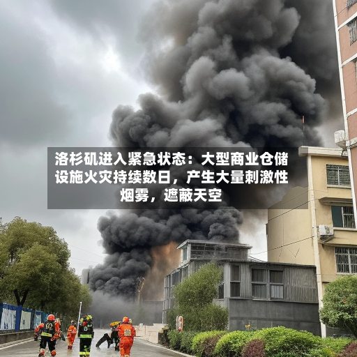 洛杉矶进入紧急状态：大型商业仓储设施火灾持续数日，产生大量刺激性烟雾	，遮蔽天空-第2张图片