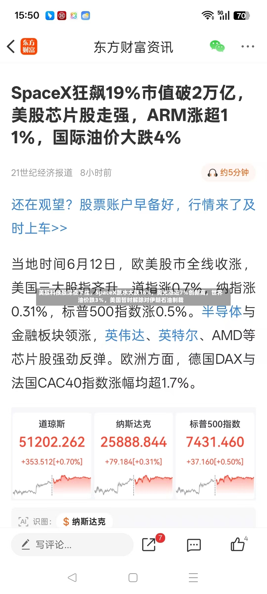 美股科技股深夜下挫，SpaceX跳水大跌16%	，美光涨近7％创新高，世界油价跌3％，美国暂时解除对伊朗石油制裁-第2张图片