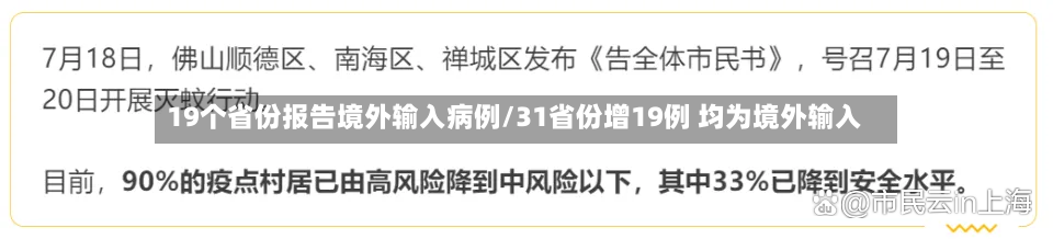 19个省份报告境外输入病例/31省份增19例 均为境外输入