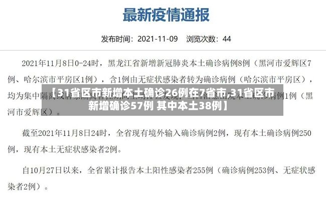 【31省区市新增本土确诊26例在7省市,31省区市新增确诊57例 其中本土38例】