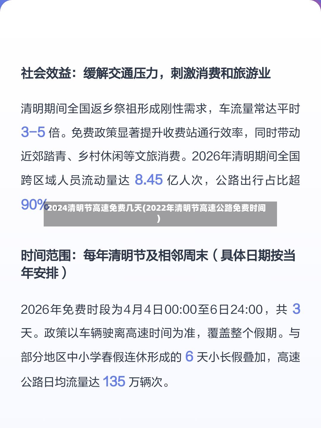 2024清明节高速免费几天(2022年清明节高速公路免费时间)