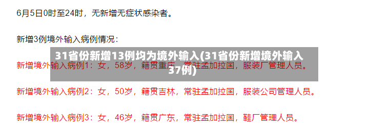 31省份新增13例均为境外输入(31省份新增境外输入37例)