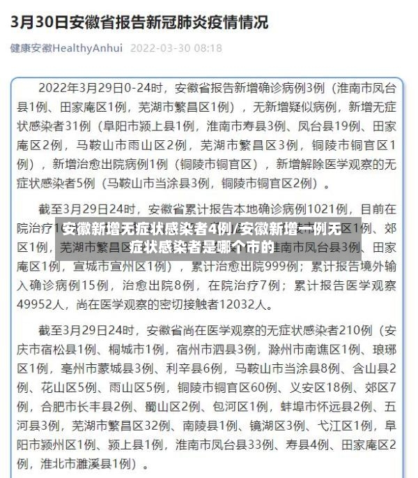 安徽新增无症状感染者4例/安徽新增一例无症状感染者是哪个市的