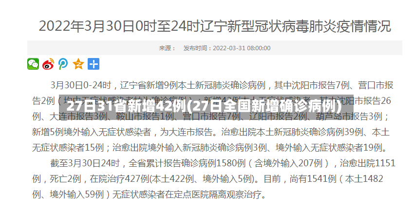 27日31省新增42例(27日全国新增确诊病例)