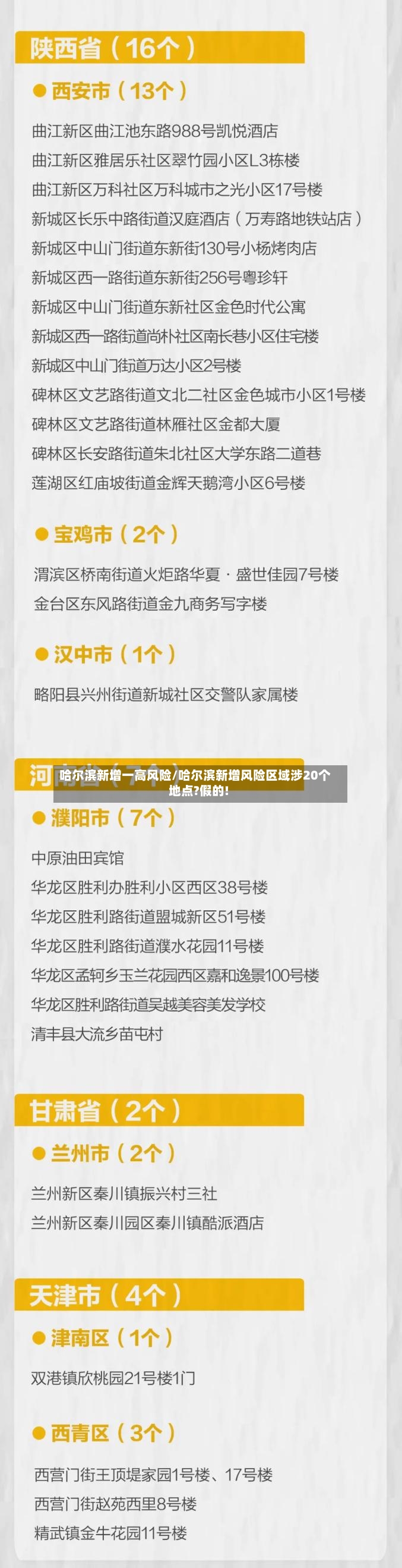 哈尔滨新增一高风险/哈尔滨新增风险区域涉20个地点?假的!-第2张图片